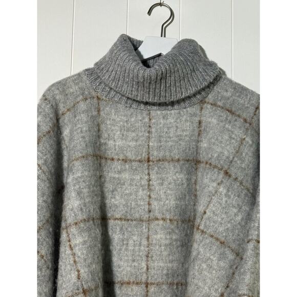 World Market Poncho Women's One Size NWT Gray/Tan Windowpane Turtleneck - Picture 3 of 7